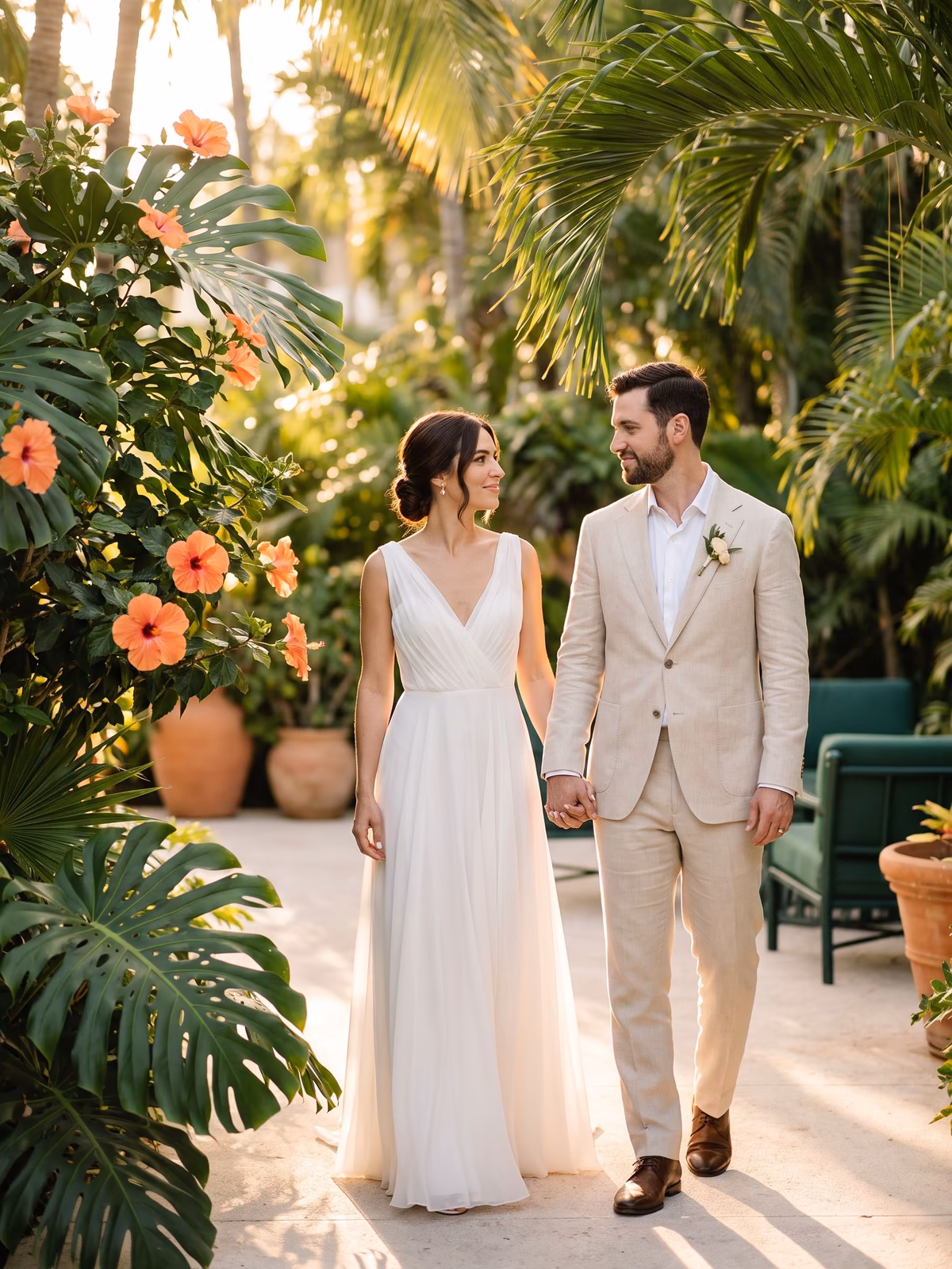 Léa et Jules dans un jardin tropical